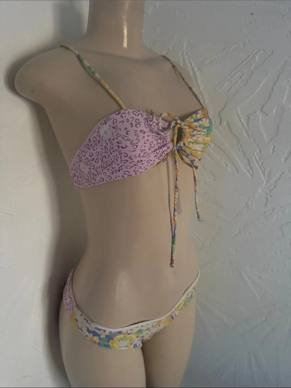 Floral & Lavender Tie-Front Bikini Set S